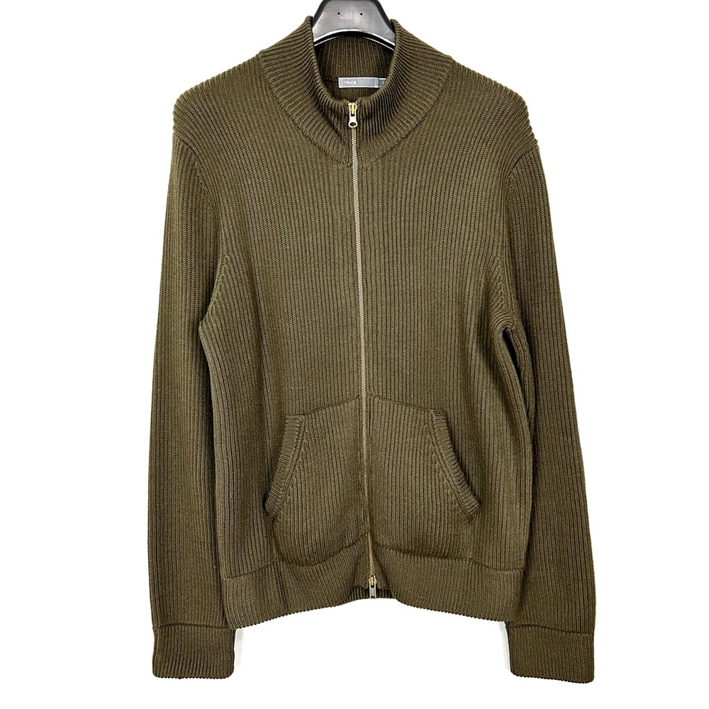 Vince 100% Wool Zip Cardigan Men’s Size L Sweater Jacket Ribbed Knit Pockets